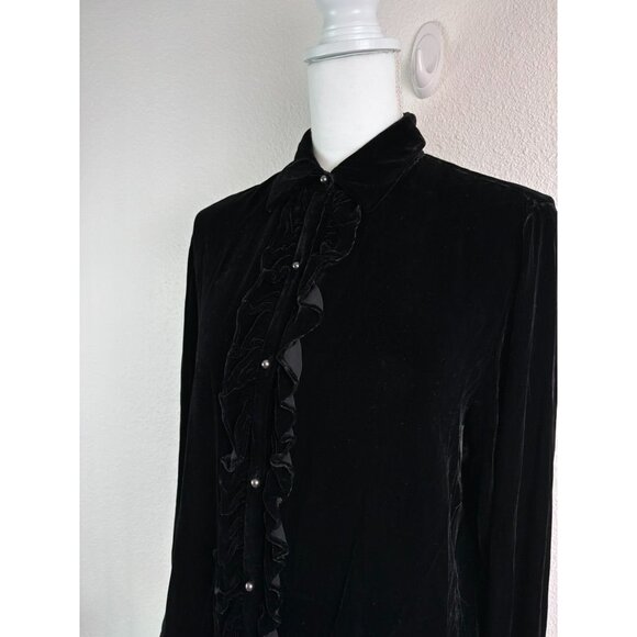 Lauren‎ Ralph Lauren women's medium black velvet long sleeve button down tunic - Picture 4 of 7